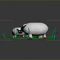 Game Movie Character Two White Sheep With Black Eyes On Green Grass Field