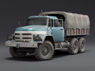 Vintage Blue Military Cargo Truck With Canvas Cover And Six Wheel Design 3d model