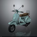 Vintage Light Blue Scooter With Brown Seat Rearview Mirrors And Rear Rack