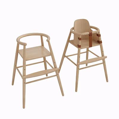 Natural Wooden Children's Chairs with Armrests Safety Straps and Simple Design 3d model