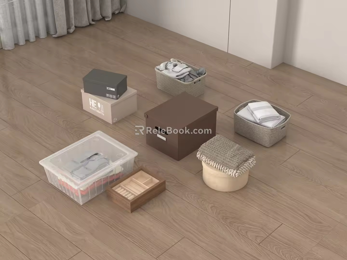 Box Modern Storage Box Storage Basket Rattan Storage Basket Fabric 3d model