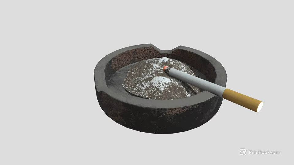 Decorative Ornament Set With Black Ashtray Lit Cigarette And Ash For Home Decoration 3d model 