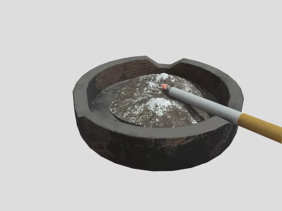 Decorative Ornament Set With Black Ashtray Lit Cigarette And Ash For Home Decoration 3d model