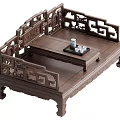 Traditional Chinese Wooden Dining Set With Carved Patterns Tea Table Bench And Tea Set