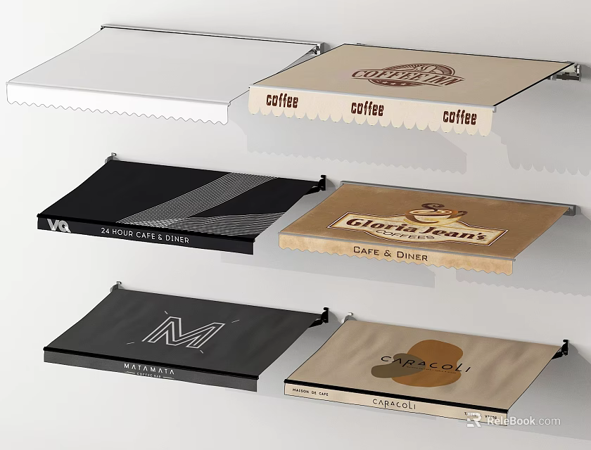 Various Design Awning Sign Components With Coffee Cafe Diner Logos 3d model
