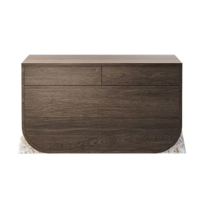 Modern Dark Brown Wooden Sideboard With Sleek Design Drawers And Marble Base 3d model