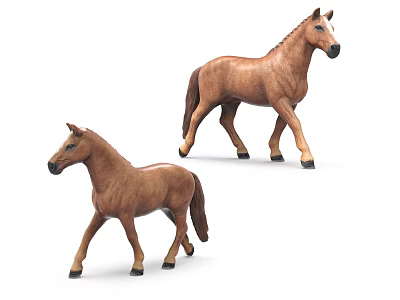Brown Toy Horse Models Standing In Different Poses On White Background 3d model