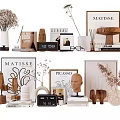 Stylish Decorative Ornament Set With Vases Dried Flowers Art Frames And Bust Sculpture