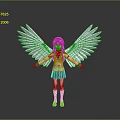 Anime Girl Character With Large White Wings And School Uniform Outfit