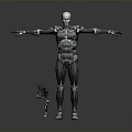 Futuristic Metallic Humanoid Robot With Mechanical Structure Standing Pose And Glowing Chest Accessory