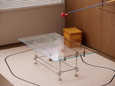 Sleek Glass Top Coffee Table With Metal Frame In Modern Living Room Space 3d model