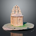 Ancient Stone Building Model With Arched Windows Dome Roof And Grass Platform