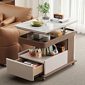 Modern Multifunctional Lift Top Coffee Table With Rock Slab Surface And Spacious Storage Drawers
