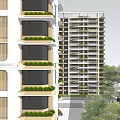 Modern High Rise Residential Building With Balconies And Green Trees Under Clear Sky