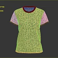 Short Sleeve T Shirt With Orange Base And Black Circular Patterns And Trim