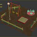 Colorful Playground Equipment with Swings Merry Go Round Sandpit and Lamp Post