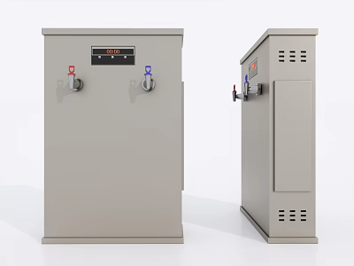 Gray Vertical Daily Electrical Appliance With Water Taps Control Panel And Ventilation Grilles 3d model