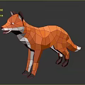 Low Poly Fox 3D Model with Orange Fur White Belly Black Paws on Dark Background