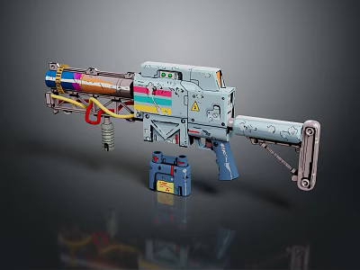 Futuristic Gray Weapon With Colorful Stripes Blue Grip Battery Component And Mechanical Details 3d model