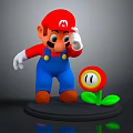 Mario 3D Model With Hand On Hat And Red Flower With Green Leaves