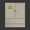 White Metal Double Door Cabinet With Yellow Warning Sign And Base