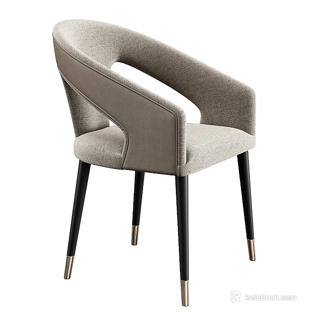 Modern Single Chair With Curved Armrests Upholstered Fabric And Black Wooden Legs With Metal Accents 3d model 