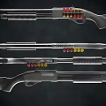 Detailed Close Up View Of Black Tactical Shotgun With Double Barrel And Shell Holder