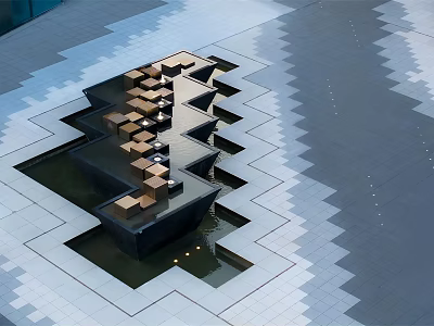 Modern Garden Ornament With Geometric Stepped Structure Water Feature And Square Elements 3d model