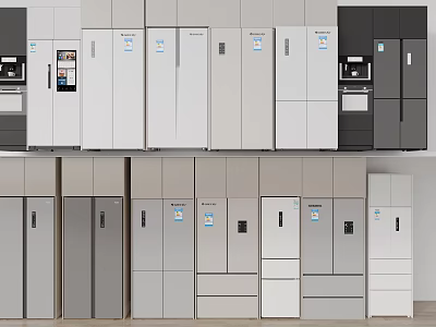 Collection of Various Refrigerators and Freezers in Different Styles and Colors 3d model