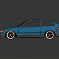 Blue Hatchback Car With Black Roof White Headlights And Gold Wheels