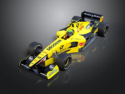 Yellow Singapore Formula Race Car With Aerodynamic Body And Sponsor Logos 3d model