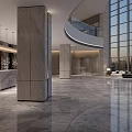 Modern Luxury Hotel Lobby With Glass Ceiling Marble Flooring And Reception Desk