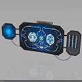 Futuristic Control Panel With Blue Holographic Graphics Multiple Screens And Digital Displays