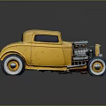 Vintage Yellow Hot Rod Car With Exposed Engine Two Door Design And Whitewall Wheels