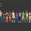Diverse 3D Character Models With Various Outfits Hairstyles And Body Types Standing In A Row
