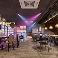 Elegant Restaurant Interior Design With Wooden Decor Hanging Lights Plants And Dining Tables