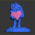 Game And Movie Character Blue Cartoon Figure Holding Pink Broken Heart Standing On Blue Base