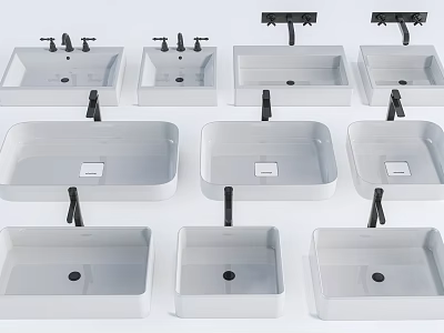 Modern Rectangular Washbasins With Various Designs For Bathroom Interiors 3d model