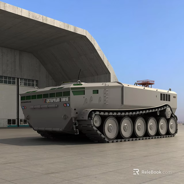 Large Tracked Utility Vehicle with Overland 1001 Marking Parked in Hangar Area 3d model 
