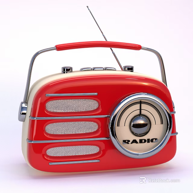 Vintage Retro Radio With Red And Cream Body Silver Handle Dial And Antenna 3d model 