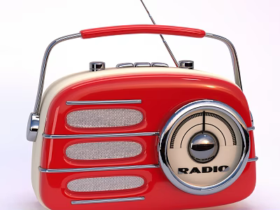 Vintage Retro Radio With Red And Cream Body Silver Handle Dial And Antenna 3d model