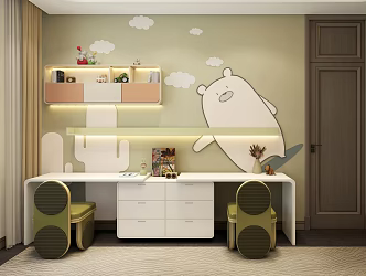 Modern Desk Children's Room Desk Chair Carpet 3d model