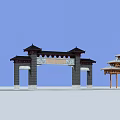 Traditional Chinese Memorial Archway With Classical Designs And Multiple Architectural Structures