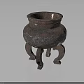 Ancient Bronze Censer With Ornate Carved Patterns And Tripod Legs