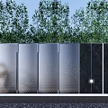 Modern Scenic Feature Wall With Glass Panels Perforated Patterns Green Trees And Lighting