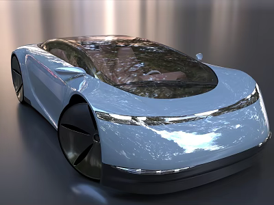 Futuristic Light Blue Car With Sleek Design Transparent Roof And Modern Front Light Strip 3d model