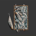 Wooden Crate With Striped Texture Filled With Fresh Fish Inside