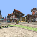 Scenic Commercial Street With European Style Buildings Outdoor Cafes And Greenery