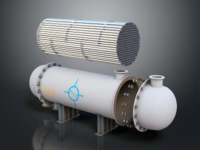 Industrial Heat Exchanger Equipment with Cylindrical Shell Tubular Bundle and Support Legs 3d model