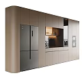 Modern Kitchen Sideboard With Built-in Cabinets Stainless Steel Refrigerator And Integrated Appliances